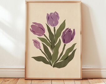 Tulips Fine Art Print – Abstract Floral Wall Art in a Purple Palette, Modern Botanical Decor