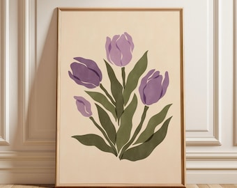 Tulips Fine Art Print – Abstract Floral Wall Art in Violet Hues, Modern Botanical Decor
