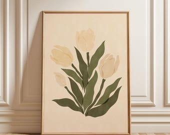 Tulips Fine Art Print – Abstract Floral Wall Art in White Tones, Modern Botanical Decor