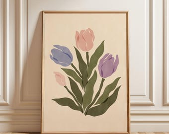 Tulips Fine Art Print – Abstract Floral Wall Decor in Spring Pastels, Modern Botanical Artwork