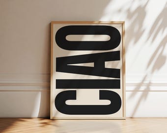 CIAO Italian Art Print – Retro Charcoal Black Typography