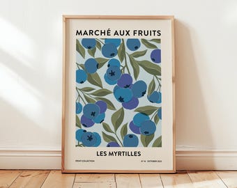 Blueberry Kitchen Art Print – French Fruit Market Illustration