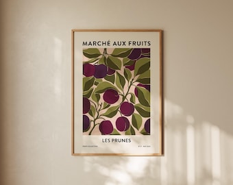 Plum Fruit Market Art Print – Moody Kitchen Botanical Wall Decor
