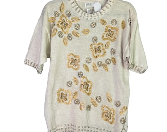 Vintage beaded short sleeve sweater