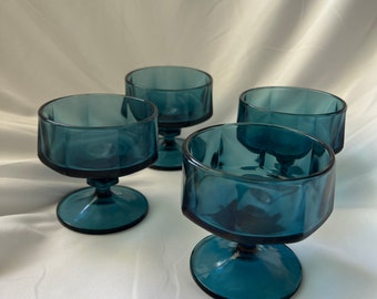 Set of 4 vintage blue glass sorbet bowls