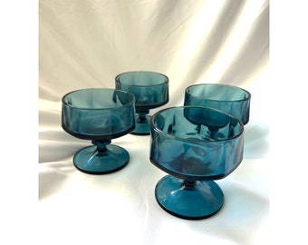 Set van 4 vintage blauwe glazen sorbetschalen