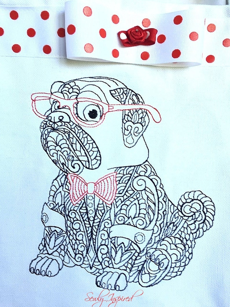Pug Mandala Embroidered Tote Bag