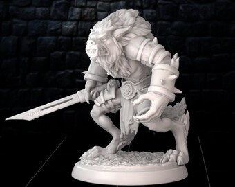 Premium Werewolf Miniature - 32mm Resin D&D Miniature with Sword | Fantasy Tabletop Game Figure