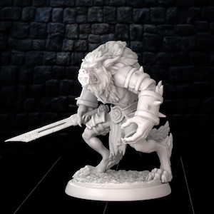 Loup-garou miniature premium - Miniature D&D en résine de 32 mm avec épée | Figurine de jeu de table fantastique