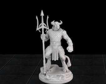 Miniature Jarl Minotaure | Figurine fantastique en résine de 32 mm avec trident pour RPG et jeux de table