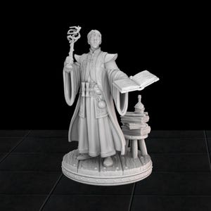 Wizard HillHalpert Miniature | 32mm Resin Fantasy Figure with Staff and Book for RPGs and Tabletop Games