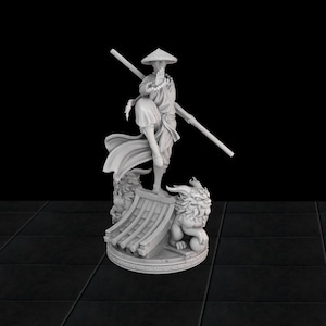 Monk Sun Tao Miniature | 32mm Resin Fantasy Figure with Bamboo Staff for RPGs and Tabletop Games