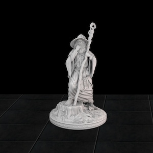 Wizard Linus Miniature | 32mm Resin Wizard Figure with Hat, Beard, and Staff for RPGs and Tabletop Games