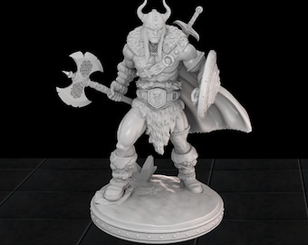Barbarischer Krieger Miniatur | 32 mm Resin Fantasy Figur mit Axt und Schild für RPGs und Tabletop