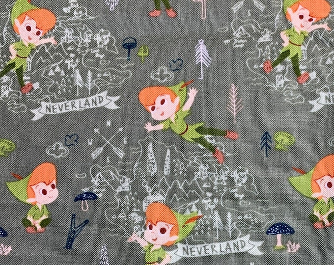 Camelot Fabrics - Peter Pan Neverland - Authentic Disney Licensed Fabric - Cotton Quilting Fabric by the yard - Kawaii - Disney Animation