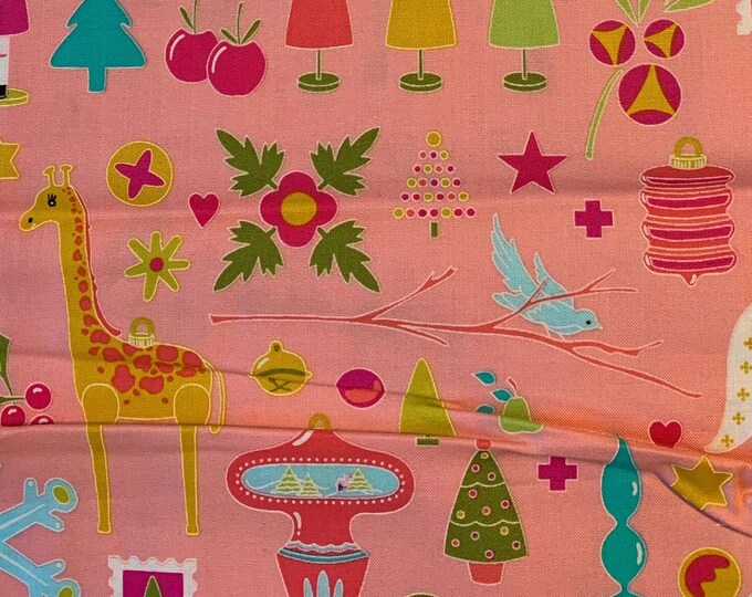 Andover - Alison Gloss - Kitschy - Pink - Cotton Quilting Fabric by the yard - Christmas Holiday Fabric - Scandinavian