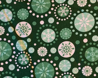 Michael Miller - Fall Into Winter - Green - Quilting Cotton Fabric by the yard - Christmas Holiday Fabric - Snowflakes - Snow - MCM