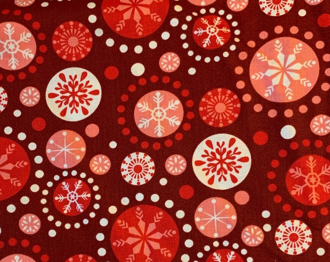 Michael Miller - Fall Into Winter - Red - Cotton Quilting Fabric by the yard - Christmas Holiday Fabric - Snowflakes - Snow - MCM