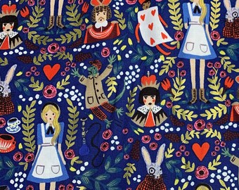 Rifle Paper Co - Alice In Wonderland - Navy - Cotton Quilting Fabric by the yard - Cotton + Steel