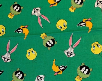 Camelot Fabrics - Looney Tunes ©Warner Bros. Entertainment Inc. - Green Icons - Authentic Licensed Fabric - Quilting Cotton by the yard