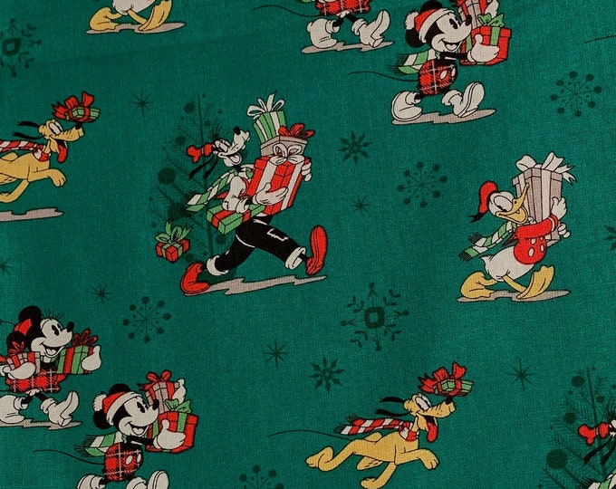 Springs Creative - Mickey & Friends Christmas Day - Green - Authentic Disney Licensed Fabric - Cotton Quilting - Christmas Fabric