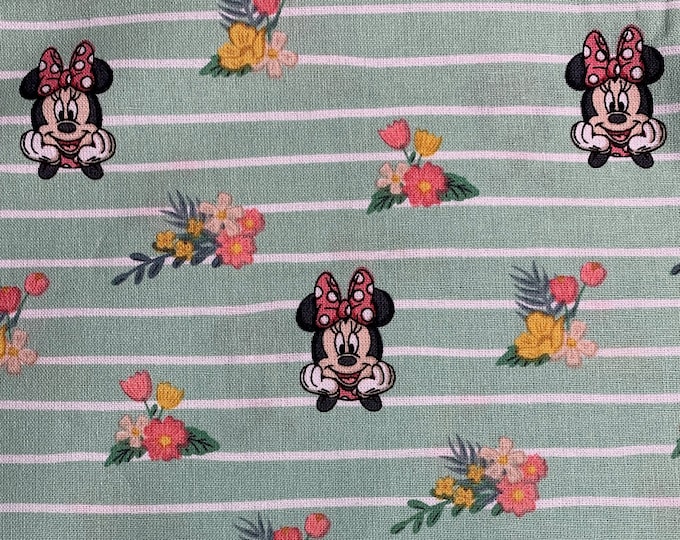 Springs Creative - Minnie Stripe - Minnie Mouse Floral -  Authentic Disney Licensed Fabric - Cotton Quilting Fabric by the yard