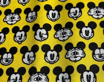 Remnant Fabric - Camelot Fabrics - Mickey Mouse Faces - Yellow -  Authentic Licensed © Disney - Quilting Cotton