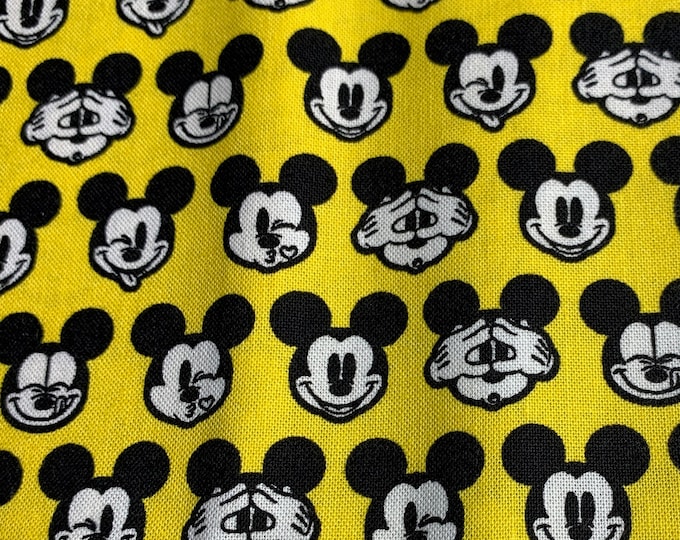 Camelot Fabrics - Mickey Mouse Faces - Yellow -  Authentic Disney Licensed Fabric - Cotton Quilting Fabric by the yard