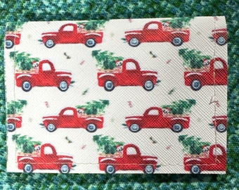 Little Red Truck Hauling a Christmas Tree and Dog - Basic Gift Card Wallets - Christmas Stocking Stuffers - Business Card Holder