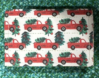 Little Red Truck Hauling a Christmas Tree - Basic Gift Card Wallets - Christmas Stocking Stuffers - Business Card Holder