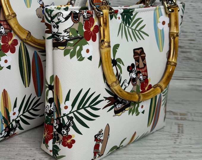 Hawaiian Holiday - SMALL Vinyl Tote Bag with Bamboo Handles and Crossbody Strap