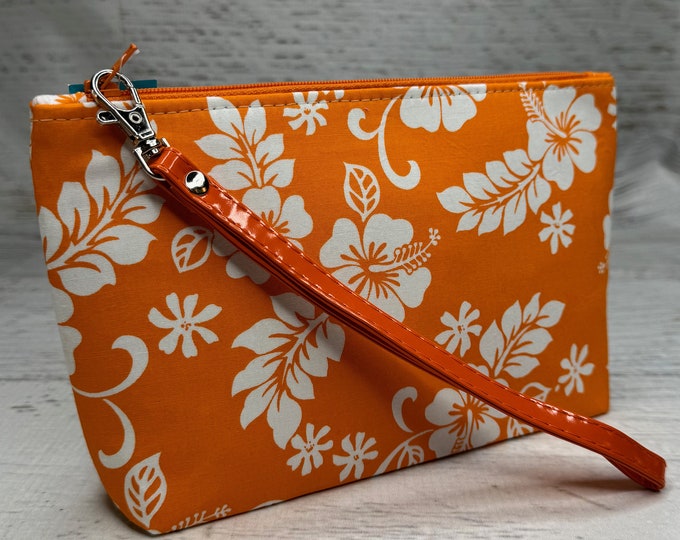 60s Hawaiian - Orange - Zipper Pouch Clutch Wristlet