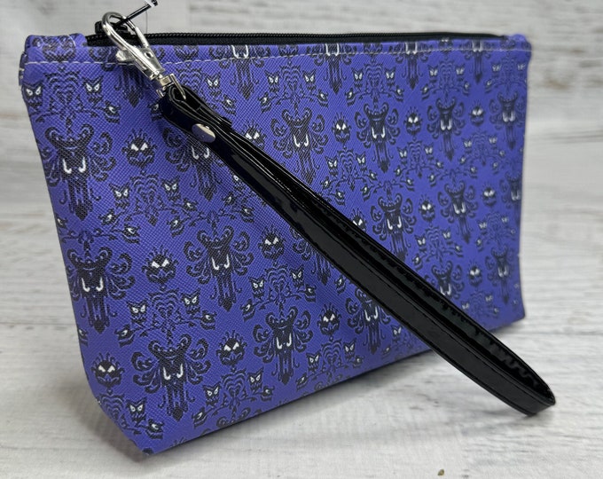 Mansion Wallpaper - Clutch - Zipper Pouch - Wristlet - Vinyl - Vegan Leather - Travel Bag - Nightclub - Retro - Spooky - Mansion - Halloween