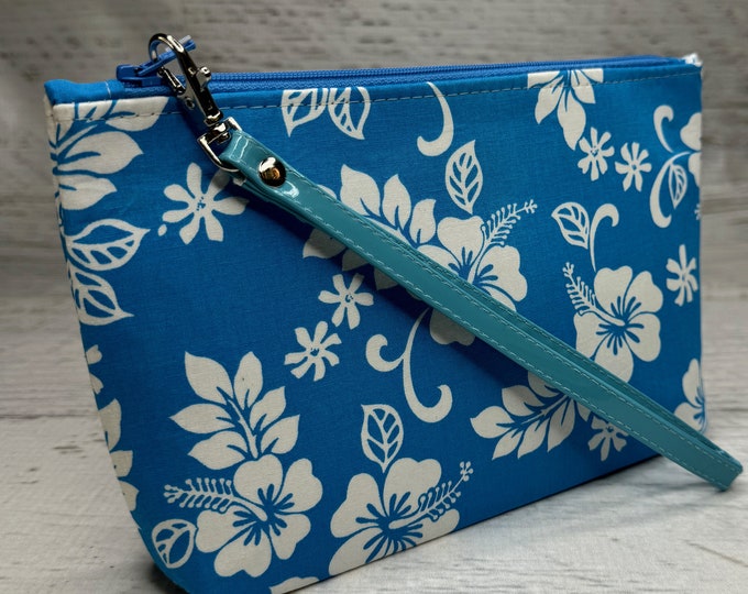 60s Hawaiian - Blue - Zipper Pouch Clutch Wristlet