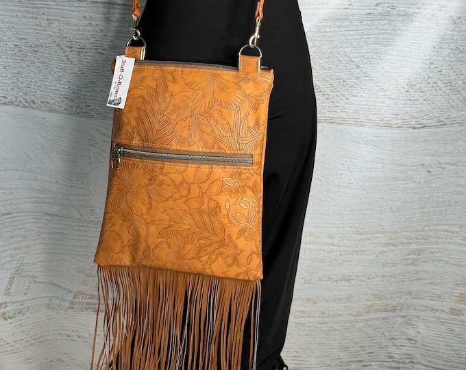 Paniola Fringe - Orange - Vinyl - Purse - Crossbody - Hawaiian Cowgirl - Tiki - Polynesian - Hawaii - Tropical Flowers - California