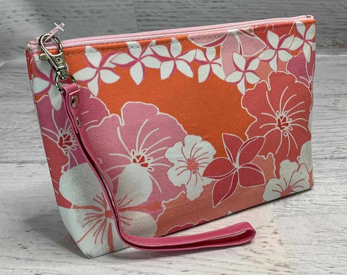 Pink Orange Hawaiian Aloha Print - Zipper Pouch Clutch Wristlet