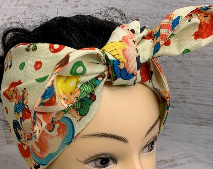 Retro Candy Kids - Pin Up Style Wide Head Scarf - Hair Wrap - Cotton Headband
