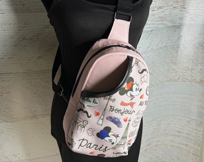 Minnie Mickey in Paris - Sling Front Bag Backpack - Ottertex® Waterproof Canvas - Polyester Canvas Slip Pocket