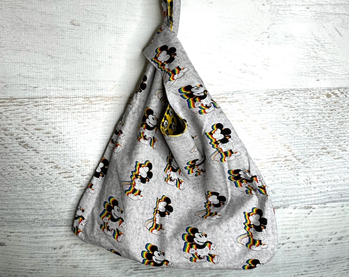 Mickey Rainbow - Reversible - Large Japanese Knot Bag - Shopping Tote - Farmers Market Bag - Cotton Tote Bag