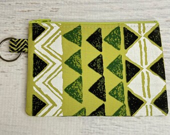 Tribal Tapa Green - Poly/Cotton Coin Purse Fob Wallet with Keychain