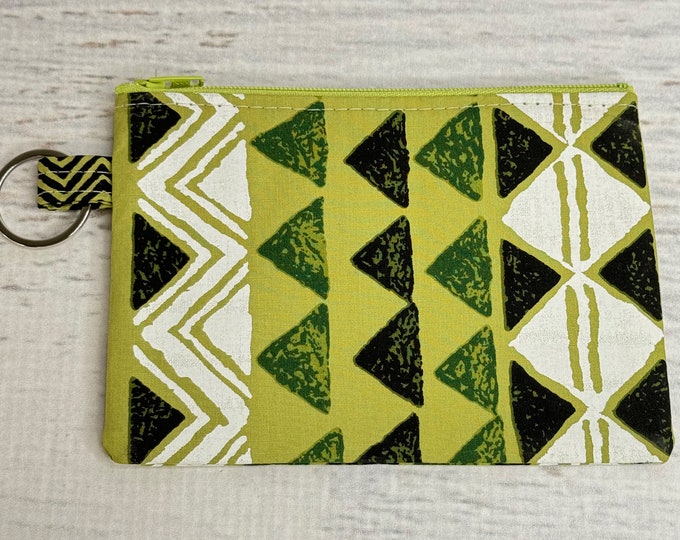 Tribal Tapa Green - Poly/Cotton Coin Purse Fob Wallet with Keychain