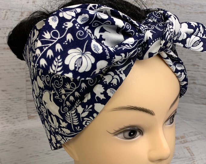 Sleeping Beauty - Aurora Toile - Pin Up Style Wide Head Scarf - Hair Wrap - Cotton Headband - Retro Style