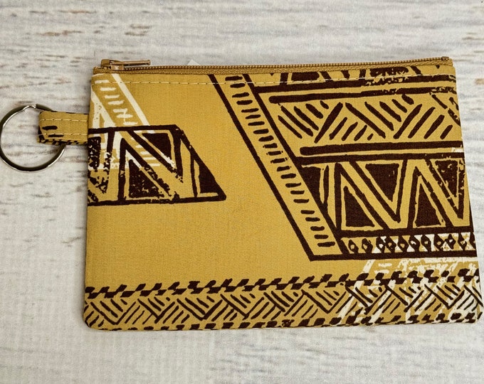 Tribal Tapa Tan - Poly/Cotton Woven Coin Purse Fob Wallet with Keychain