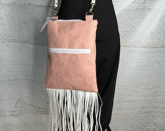Paniola Fringe - Pink - Vinyl - Purse - Crossbody - Hawaiian Cowgirl - Tiki - Polynesian - Hawaii - Tropical Flowers - California