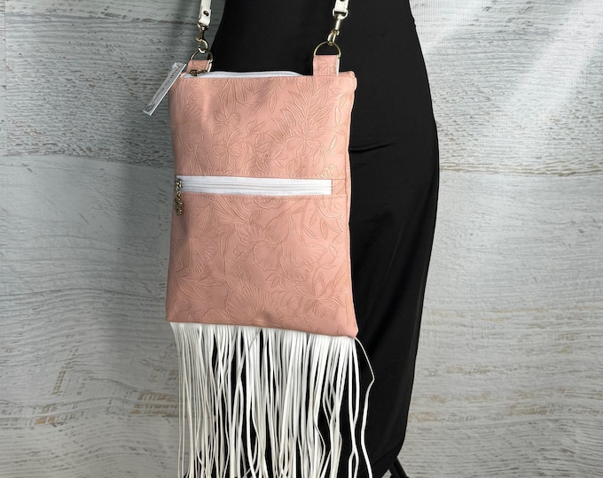 Paniola Fringe - Pink - Vinyl - Purse - Crossbody - Hawaiian Cowgirl - Tiki - Polynesian - Hawaii - Tropical Flowers - California
