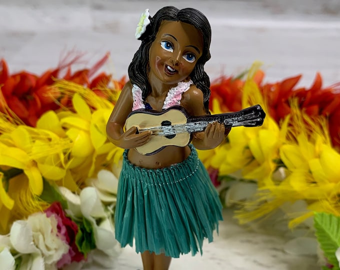 MINI Dashboard Hula Doll - Leilani Ukulele - Resin - Tiki Bar - New In Box