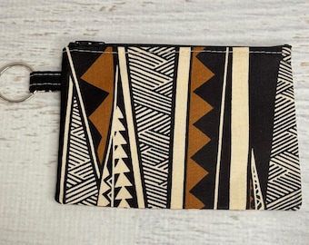 Tribal Tapa Black - Poly/Cotton Coin Purse Fob Wallet with Keychain