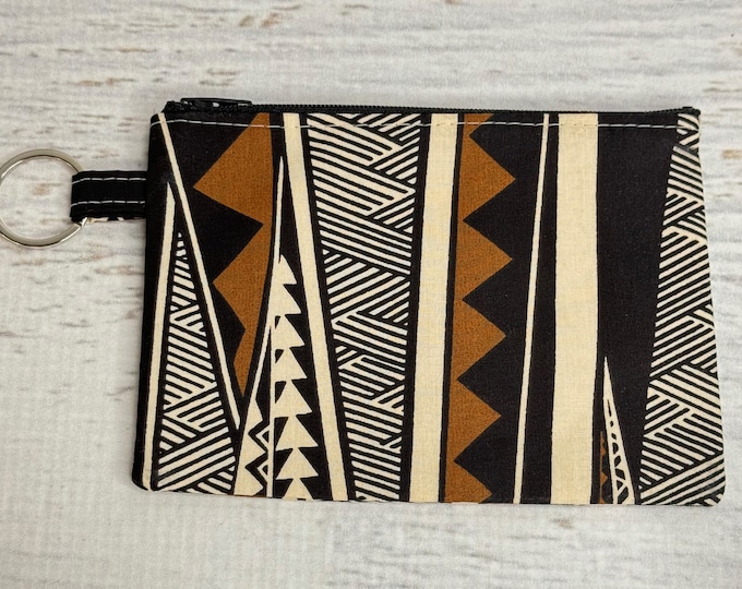 Tribal Tapa Black - Poly/Cotton Coin Purse Fob Wallet with Keychain