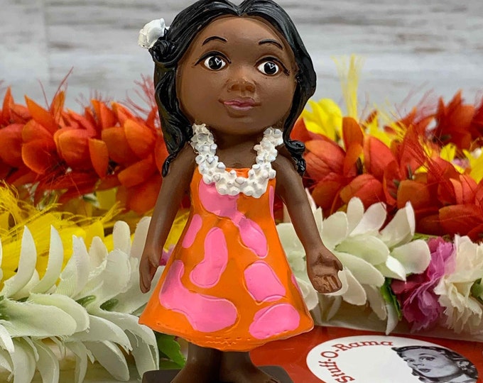 MINI Dashboard Hula Doll - Auntie Menehune -  The Menehune of Hawaii - United Airlines Mascot - Resin - Tiki Bar - New In Box