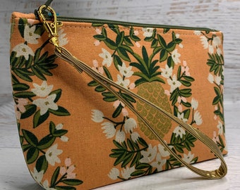 Golden Pineapple - Terracotta - Clutch - Zipper Pouch - Wristlet - Travel Bag - Tiki - MCM - Hawaiian Print - Mid Century Modern-